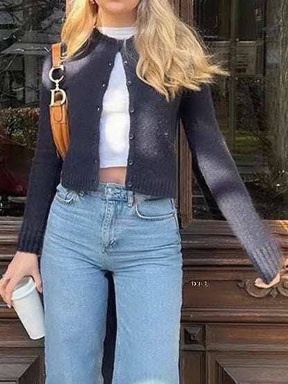 Trendsi Button-Up Cardigan in Dark Color with Long Sleeves and Casual Styling