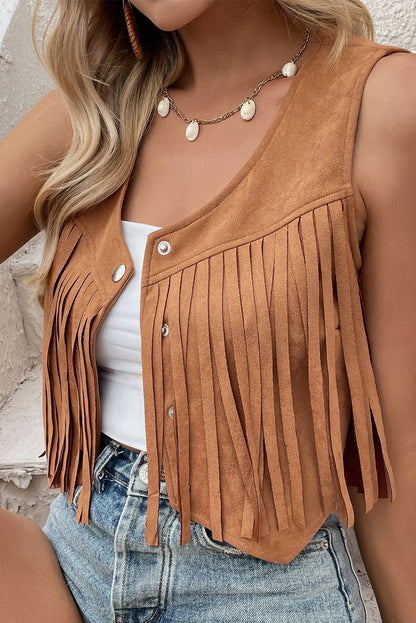 Fringe Snap Down Vest Coat