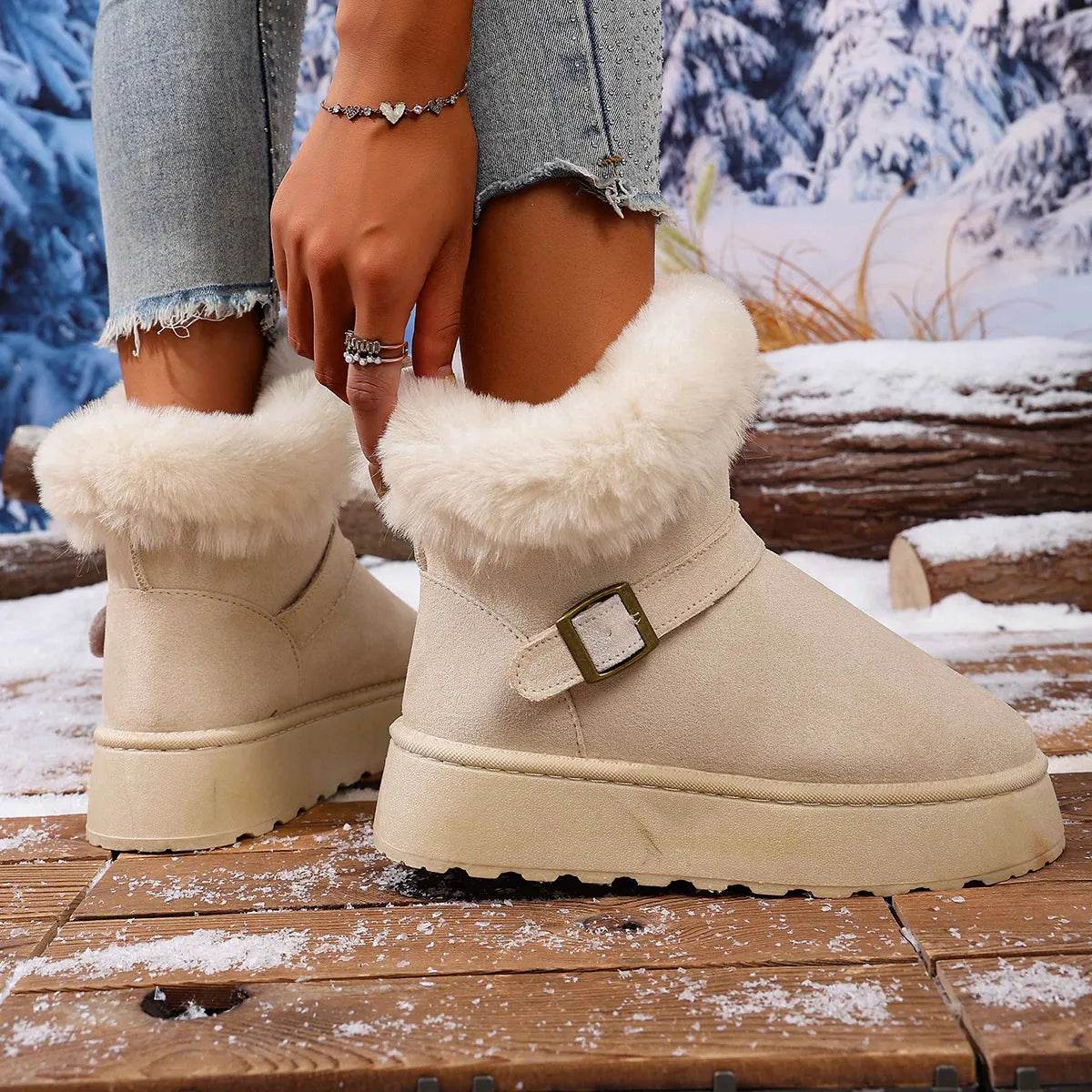 Cozy Round Toe Platform Boots with Fluff Lining - Fashions Envy