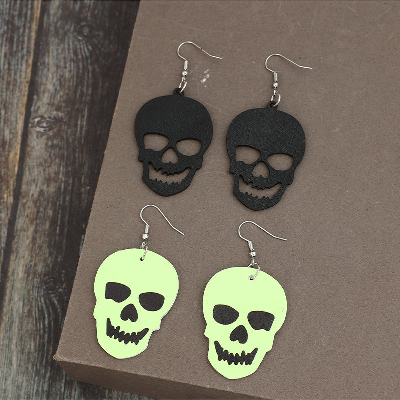 PU Leather 2 Piece Skull Dangle Earrings