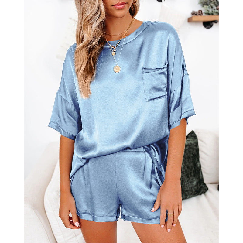 Silk Pajama Set - Short Sleeve Sleepwear Loungewear