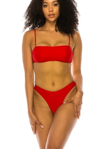 Removable Straps Basic Bandeau High Cut Bikini Swimsuit