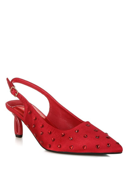 Dasavla Heart-Shaped Rhinestone Studded Slingbacks