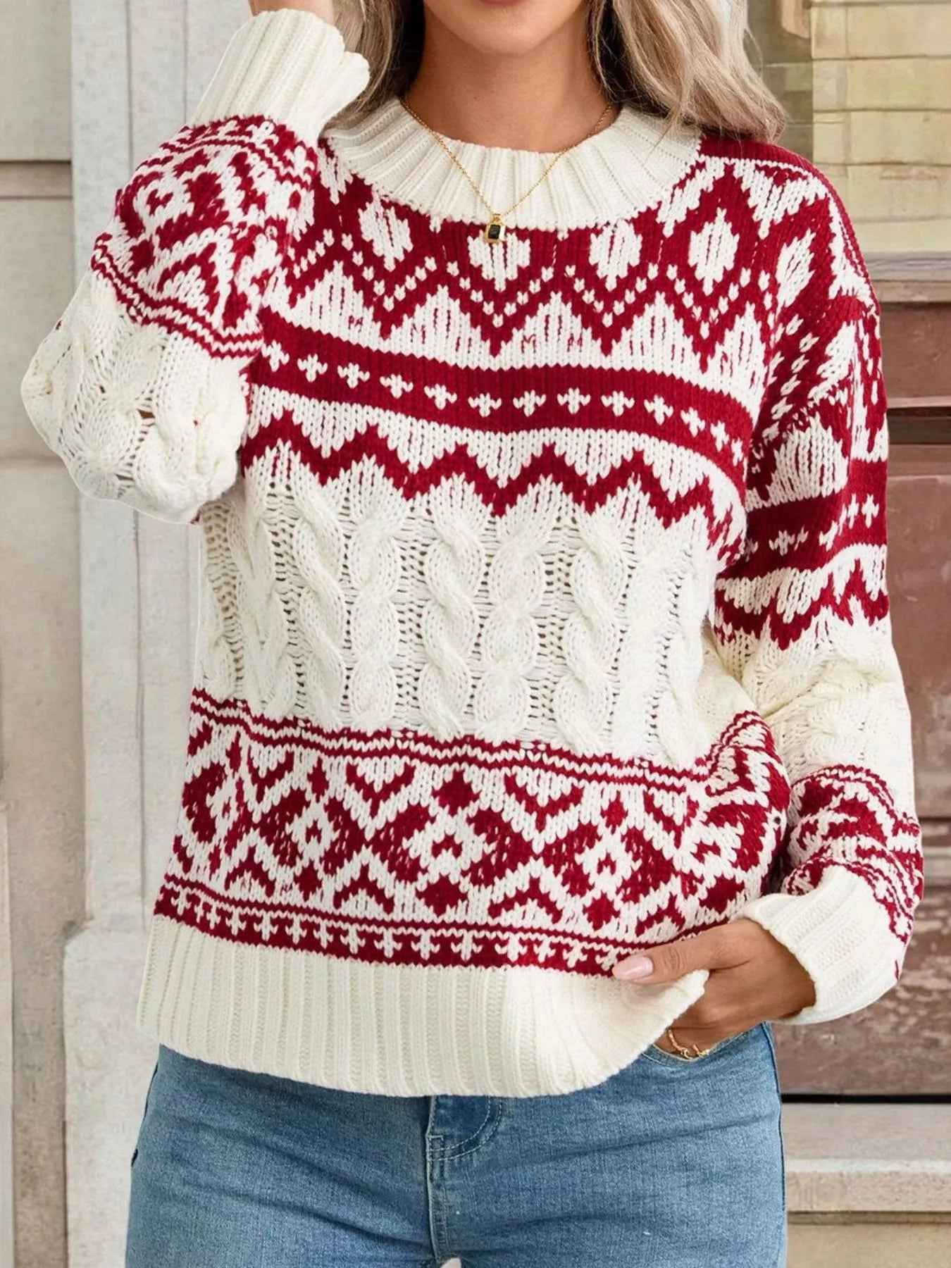 Fair Isle Christmas Sweater - Cable Knit Holiday Style - Fashions Envy