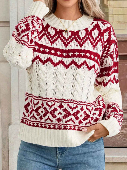 Fair Isle Christmas Sweater - Cable Knit Holiday Style - Fashions Envy