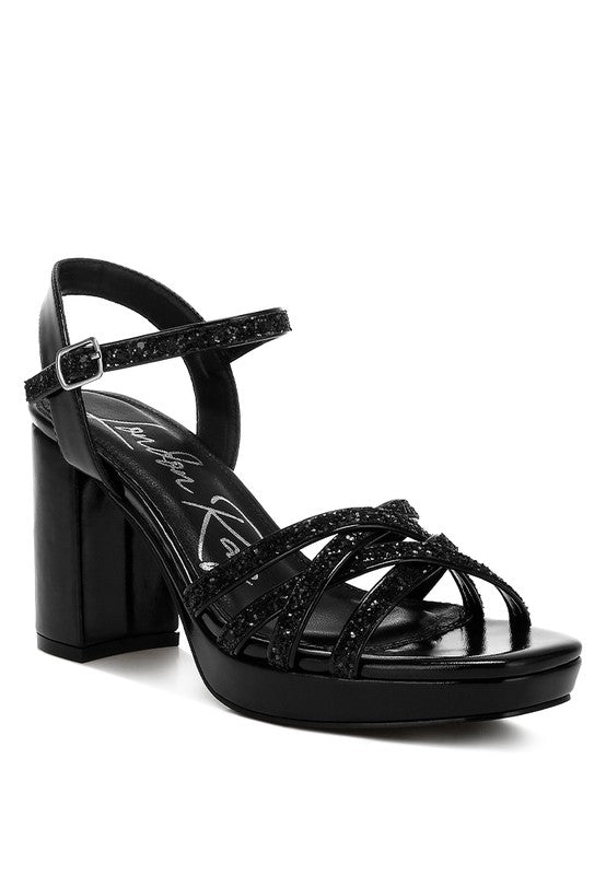 Sparks Fly Glitter Strappy Block Sandals