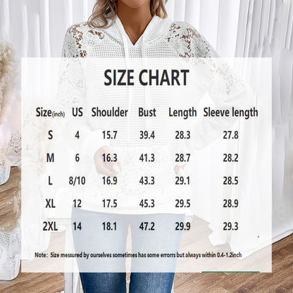Women's Solid Color Casual Hoodie With Lace-Trim