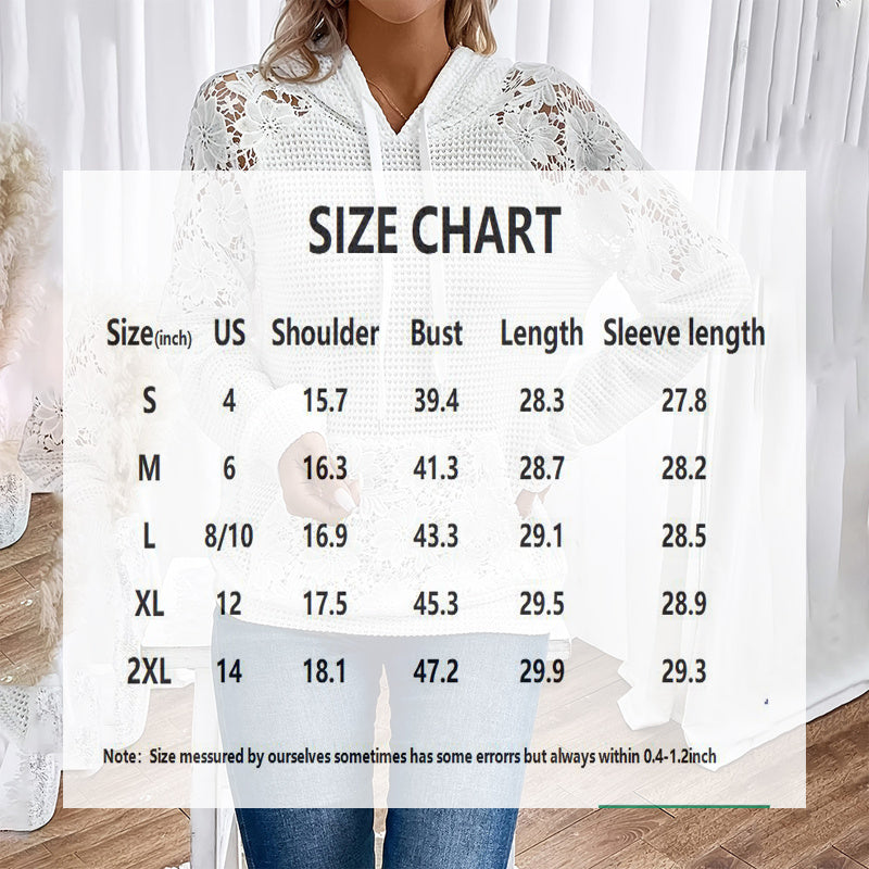 Women's Solid Color Casual Hoodie With Lace-Trim