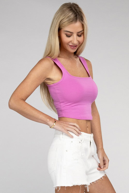 Cotton Square Neck Cropped Cami Top