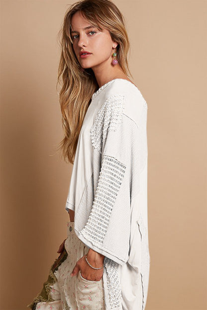 Ivory High-Low Contrast V-Neck Top