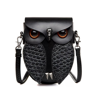 Owl Crossbody Bag - Black Leather Mini Design - Fashions Envy