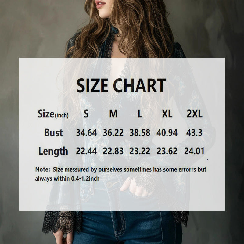 Lace Panel Blouse - Retro V-Neck Bell Sleeve Top