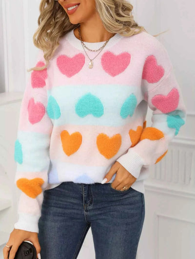 Fuzzy Heart Sweater - Valentine's Day Knit Pattern - Fashions Envy