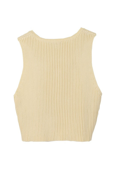 Yellow Sleeveless Ribbed Button Crop Top