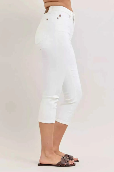 Judy Blue High Waist Capri Pants - White Spade Pockets