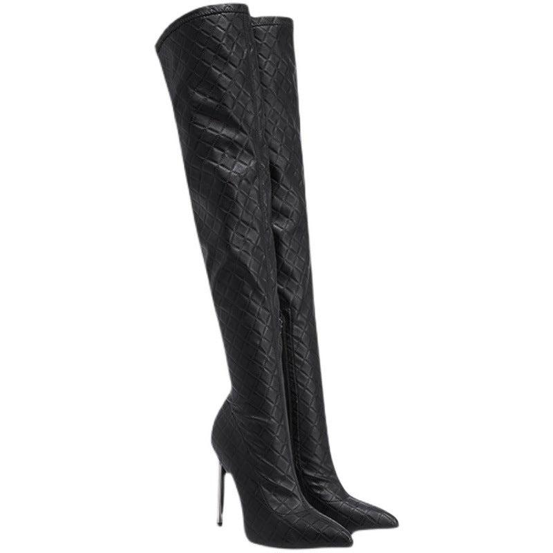 Black Stiletto Over-the-Knee Boots - Slimming Stretch