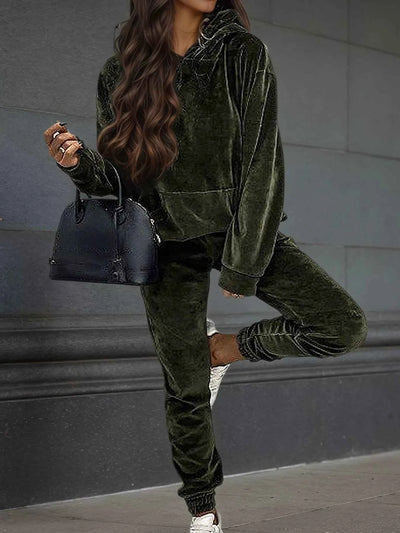Velvet Long Sleeve Hoodie and Pants Set