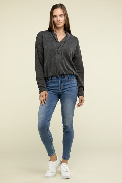 Textured Line Elastic Waist Pullover Top - Fashions Envy