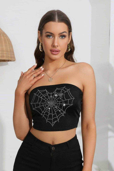 Heart Spider Web Graphic Tube Top