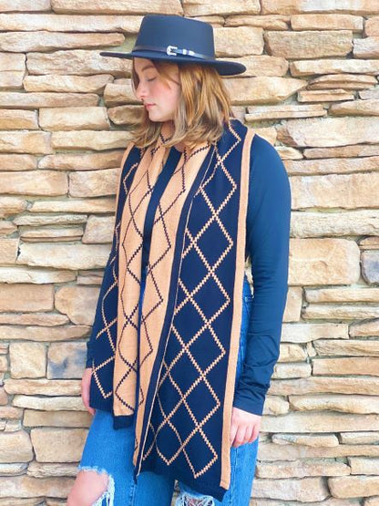 Diamond Pattern Paris Class Knit Scarf