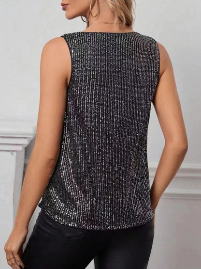 Sequin Cowl Neck Sleeveless Tank Top