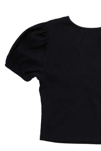 Shirred V-Neck Short Puff Sleeve Top