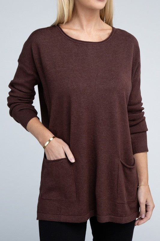 Relaxed Fit Viscose Front Pockets Cozy Sweater