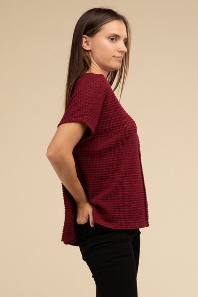 Dolman Short Sleeve Jacquard Sweater - Fashions Envy