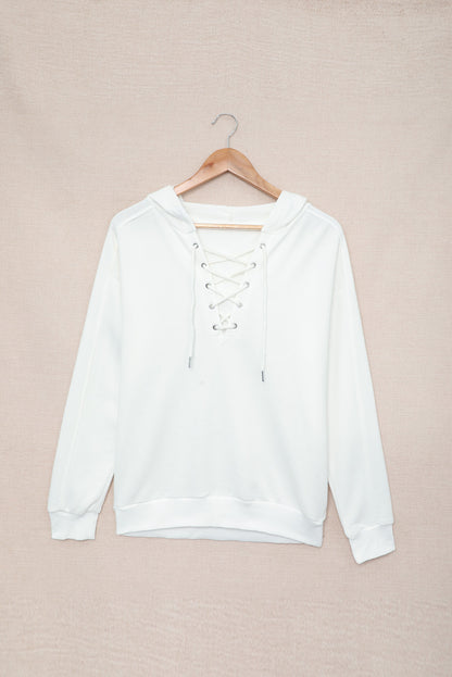 Lace Up V-neck Long Sleeve Hoodie