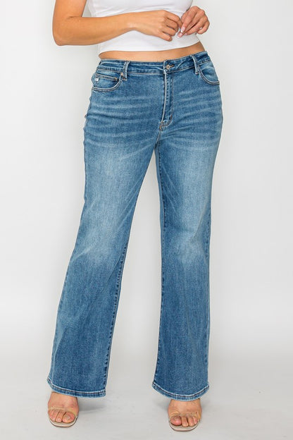 Medium Blue Full Size Cat's Whiskers Mid Rise Bootcut Jeans