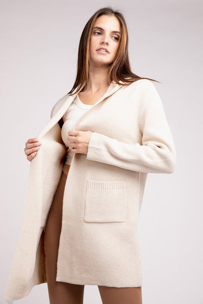 Hooded Open Front Sweater Cardigan - Fashions Envy