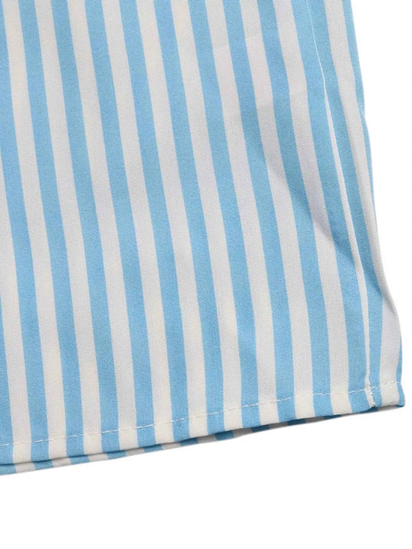 Striped Casual Romper - Crisscross Back Tie Shorts