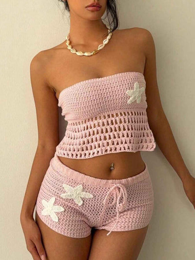 Crochet Tube Top and Shorts Sweater Set