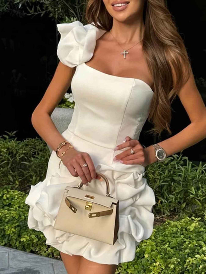 One Shoulder Ruffle Mini Dress - Flirty Occasion Style