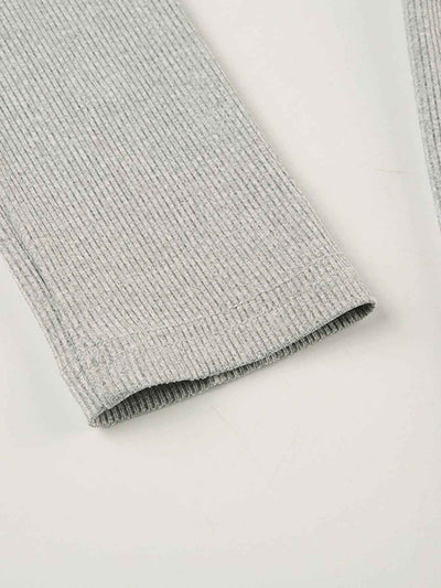 Deep V-Neck Ribbed Romper - Long Sleeve Button Front