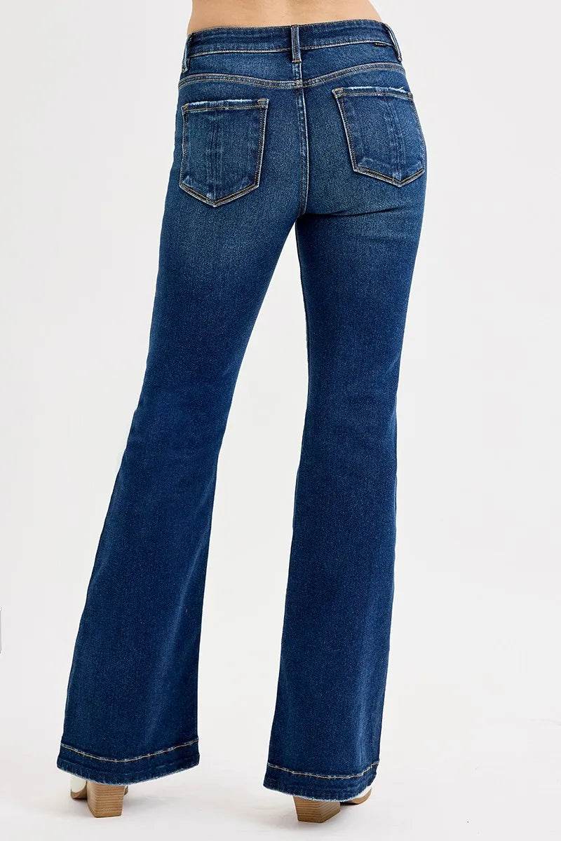 RISEN Full SIze Tummy Control Mid Rise Flare Jeans Plus SIze - Fashions Envy