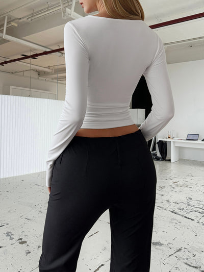 Sweetheart Lace Crop Top - Long Sleeve Cropped T-Shirt