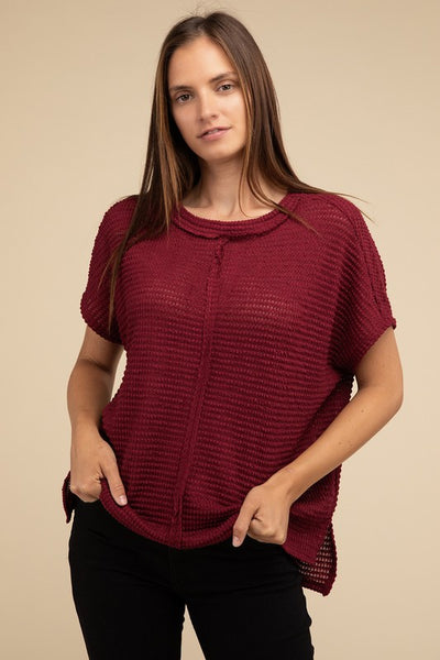 Dolman Short Sleeve Jacquard Sweater - Fashions Envy