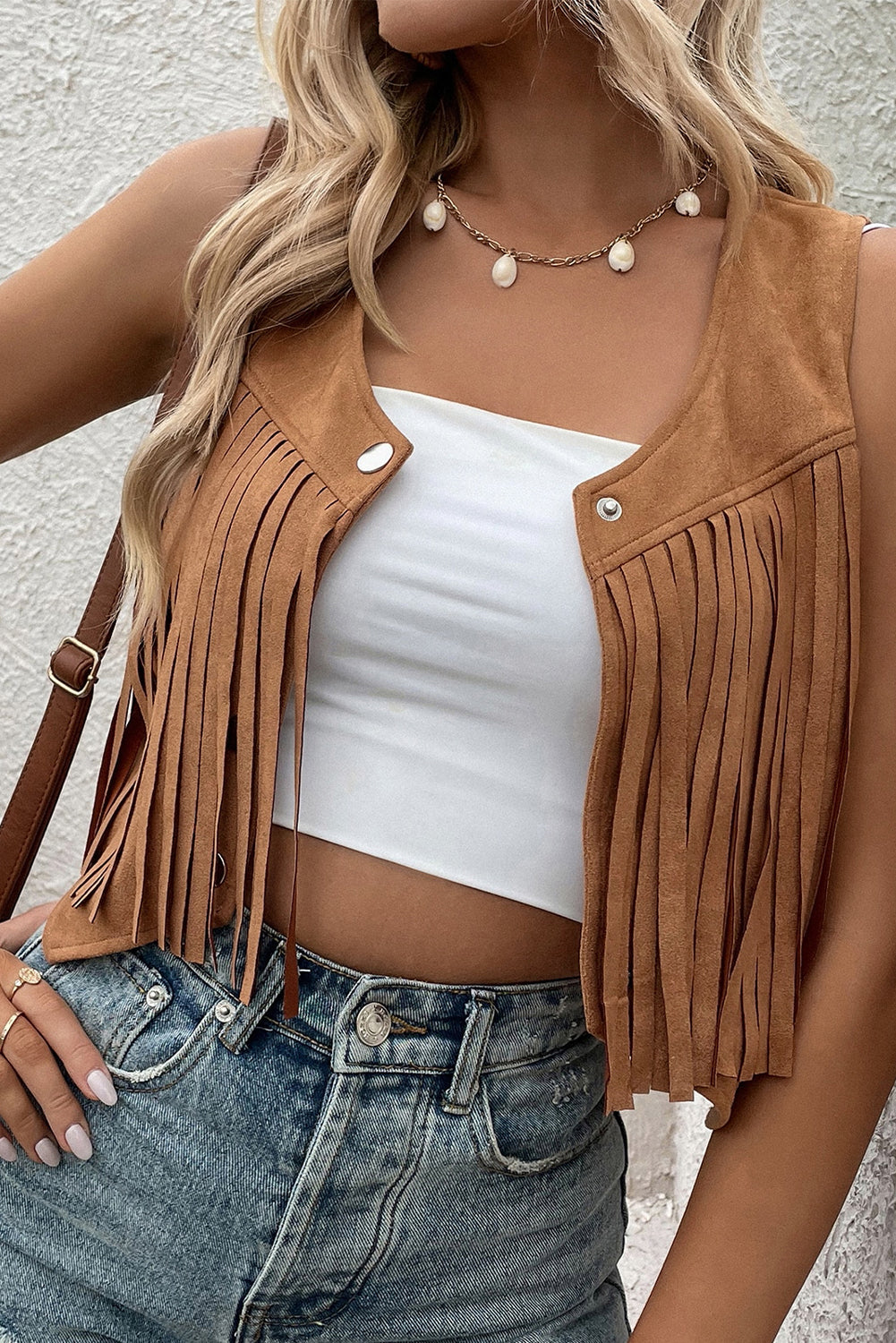 Fringe Snap Down Vest Coat