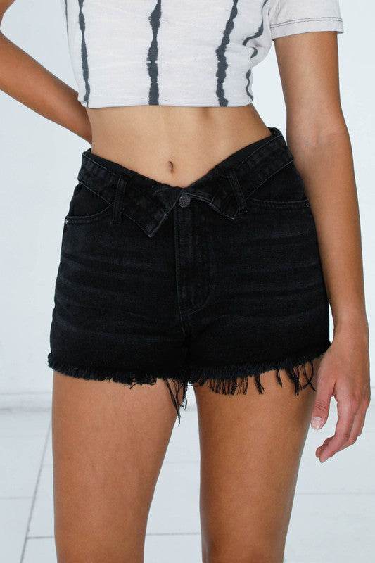 Stylish Insane Gene Dark Wash Denim Shorts with a Frayed Hem for Trendy Summer Fashion