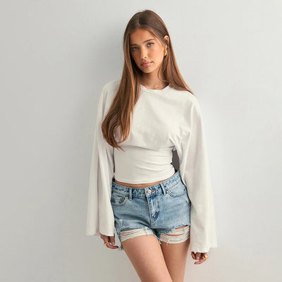 Round Neck Long Sleeve Top - Waist-Tight Fit - Fashions Envy