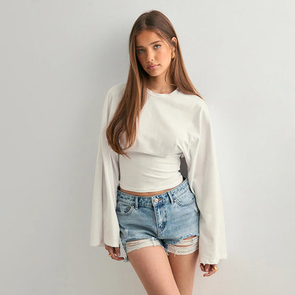 Round Neck Long Sleeve Top - Waist-Tight Fit - Fashions Envy