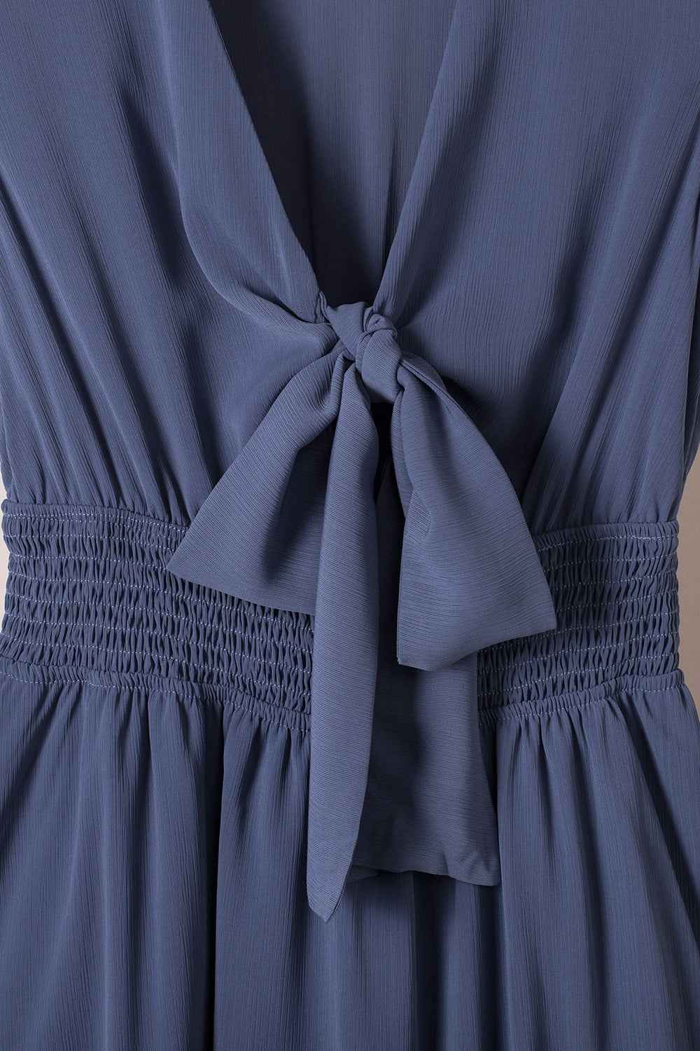 Ruffle Hem Mini Dress - Flirty Bow-Tie V-Neck