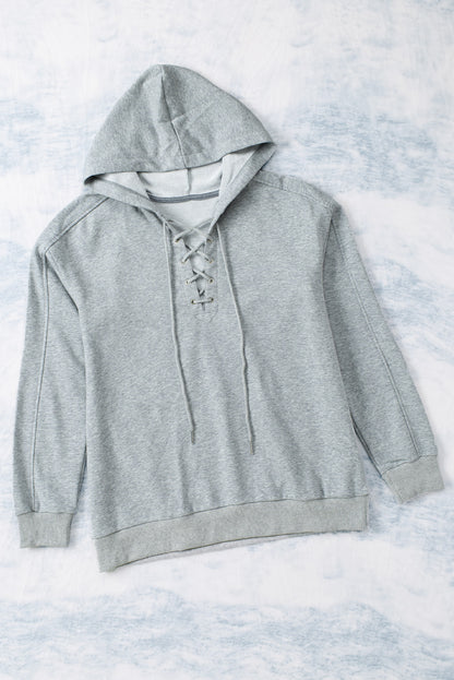 Lace Up V-neck Long Sleeve Hoodie