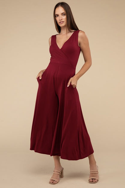 Surplice Neckline Sleeveless Relaxed Jumpsuit