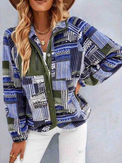 Aztec Print Fleece Jacket - Snap-Down Southwestern Style - Fashions Envy