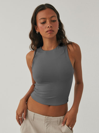 Round Neck Cropped Tank - Fashions Envy