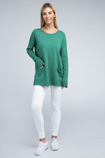 Relaxed Fit Viscose Front Pockets Cozy Sweater