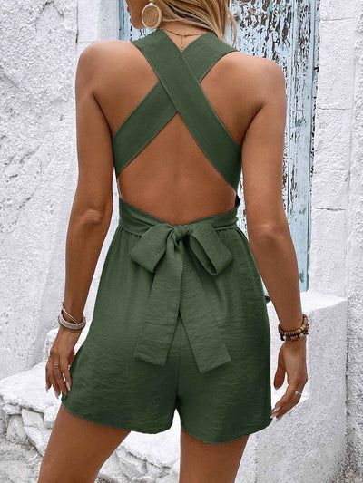 Flowy Open Back Romper - Sleeveless Crisscross Tie Detail
