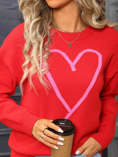 Valentine's Day Heart Graphic Dropped Shoulder Sweater - Fashions Envy